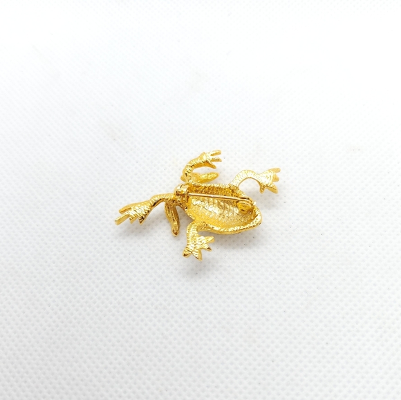 Vintage Goldtone Rhinestone Frog Brooch - Picture 2 of 3
